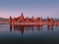 Glowing rocks at colorful sunset on Mono Lake in the Eastern Sierras Royalty Free Stock Photo