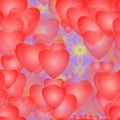 Glowing rose hearts of different sizes fly around, seamless texture, very high resolution