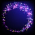 Glowing round frame. Fantasy salute and shining firework with sparkle dust stars