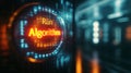 Glowing "Run Algorithm" button in futuristic digital interface Royalty Free Stock Photo