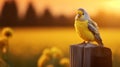 Glowing Seagull On Wooden Fence In Lush Corn Field