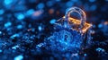 Glowing semi-transparent padlock with digital fingerprint over cascading binary code background Royalty Free Stock Photo