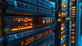 Glowing Server Room Network Hub for Data Storage, Processing, and Cloud Computing Infrastructure Royalty Free Stock Photo