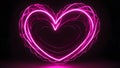 glowing shape A pink heart made of neon lights on a black background. The heart is bright and has some curves