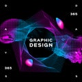 Glowing shapes liquid dynamic flow on black background. Trendy fluid poster design, Gradient futuristic composition