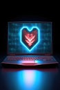 glowing shield icon on a laptop screen