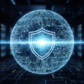 Digital shield protecting a futuristic globe of data Royalty Free Stock Photo