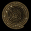 Glowing shiny spiral made of golden small metallic particles. Curve light effect of golden line