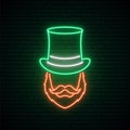 Glowing sign of Irishman with a ginger beard in a hat