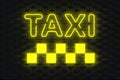 Glowing sign of taxi on dark wall. Neon effect. Provision of passenger transportation services