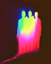 Glowing silhouettes merge to create ethereal chaos