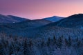 Glowing sky in the early morning in the mountains. Beautiful sunrise sky in the Beskid mountains, Carpathian range