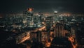 Glowing skyscrapers illuminate the urban skyline in this panoramic cityscape generated by AI Royalty Free Stock Photo