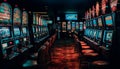 Glowing slot machines in a modern casino generated by AI