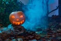 Glowing and Smoking Jack-o-Lantern with Copy Space Royalty Free Stock Photo