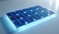 Glowing solar panel sample with reflective surface, directional lighting. Clean tech. Innovation concept for clean energy. Modern Royalty Free Stock Photo