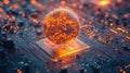 Glowing sphere creating data stream on circuit board Royalty Free Stock Photo