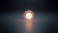 Glowing sphere encased in a geometric wireframe structure on a tiled surface art Royalty Free Stock Photo