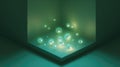 Glowing spheres floating in abstract green technological space Royalty Free Stock Photo