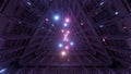 Glowing spheres flying through triangle technical tunnel corridor 3d illustration backgrounds wallpaper graphics Royalty Free Stock Photo