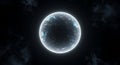 A glowing, spherical celestial body floats against a dark, starry backdrop in space