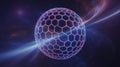 Spherical honeycomb structure with glowing purple and blue light in nebula sphere hexagonal Royalty Free Stock Photo
