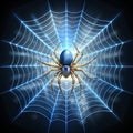 Floating glowing spider with transparent web