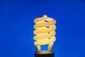 Glowing spiral light bulb on color background Royalty Free Stock Photo