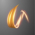 Golden shiny light trail lines vector background. EPS10