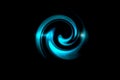 Glowing spiral tunnel with blue circle spin on black backdrop, abstract background Royalty Free Stock Photo