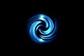 Glowing spiral tunnel with blue vortex on black backdrop, abstract background Royalty Free Stock Photo