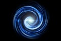 Glowing spiral tunnel with light blue fog on black background Royalty Free Stock Photo