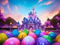 Glowing Spotted Easter Eggs with a Beautiful Castle In The Background - AI Generated Illustration
