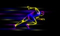 Glowing sprinter runs at night. Transparent overlay layers look like a virtual running man.