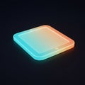 A glowing, square object with rounded corners sits on a dark surface. The obje Royalty Free Stock Photo