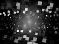 Glowing square tiles in space black and white texture