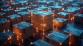 Glowing stack cardboard boxes symbolizing fast secure delivery perishable goods, supply inventory chain distribution warehouse