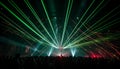 Glowing stage, bright lights, dancing crowd, vibrant nightlife generated by AI