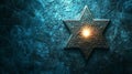 Glowing Star of David on Dark Blue Textured Background Royalty Free Stock Photo