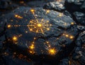 A glowing star map drawn on black stone Royalty Free Stock Photo
