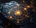 A glowing star map drawn on black stone Royalty Free Stock Photo
