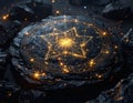 A glowing star map drawn on black stone Royalty Free Stock Photo