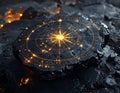 A glowing star map drawn on black stone Royalty Free Stock Photo