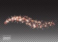 Glowing stream wave of sparkling red hearts on transparent