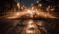 Glowing street lights illuminate the dark, wet cityscape at night generated by AI Royalty Free Stock Photo