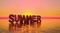 Glowing Summer Text Reflecting on Tranquil Water at Sunset Royalty Free Stock Photo