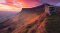 glowing sunset at the brecon beacons landscape Royalty Free Stock Photo