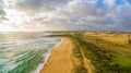 Glowing sunset over ocean coastline. Royalty Free Stock Photo