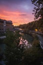 Glowing sunset over the river Tevere in Rome Royalty Free Stock Photo