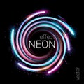 Futuristic neon salute symbol. Vector. Glowing swirls of light in the form of a spiral. The effect of speed and energy glow.